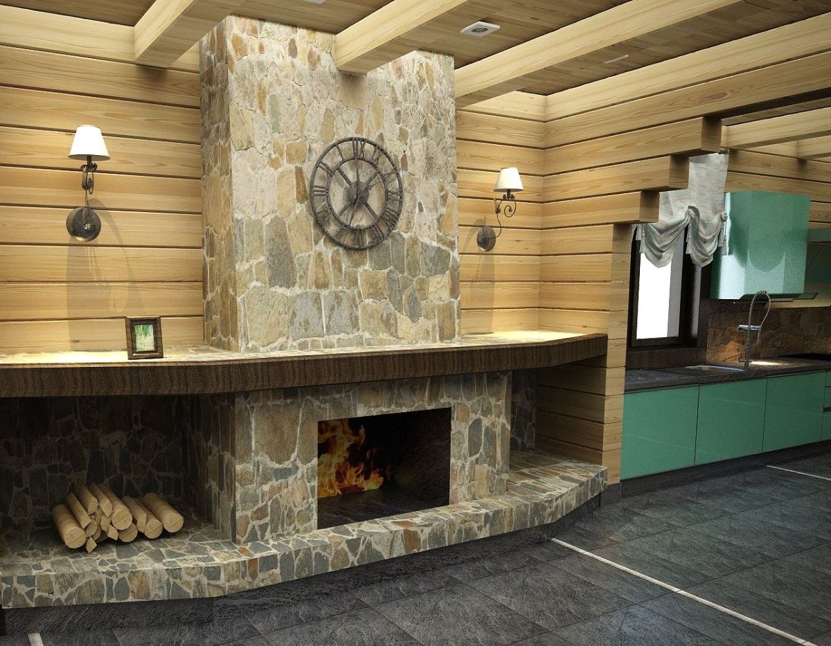 Печь камин в углу