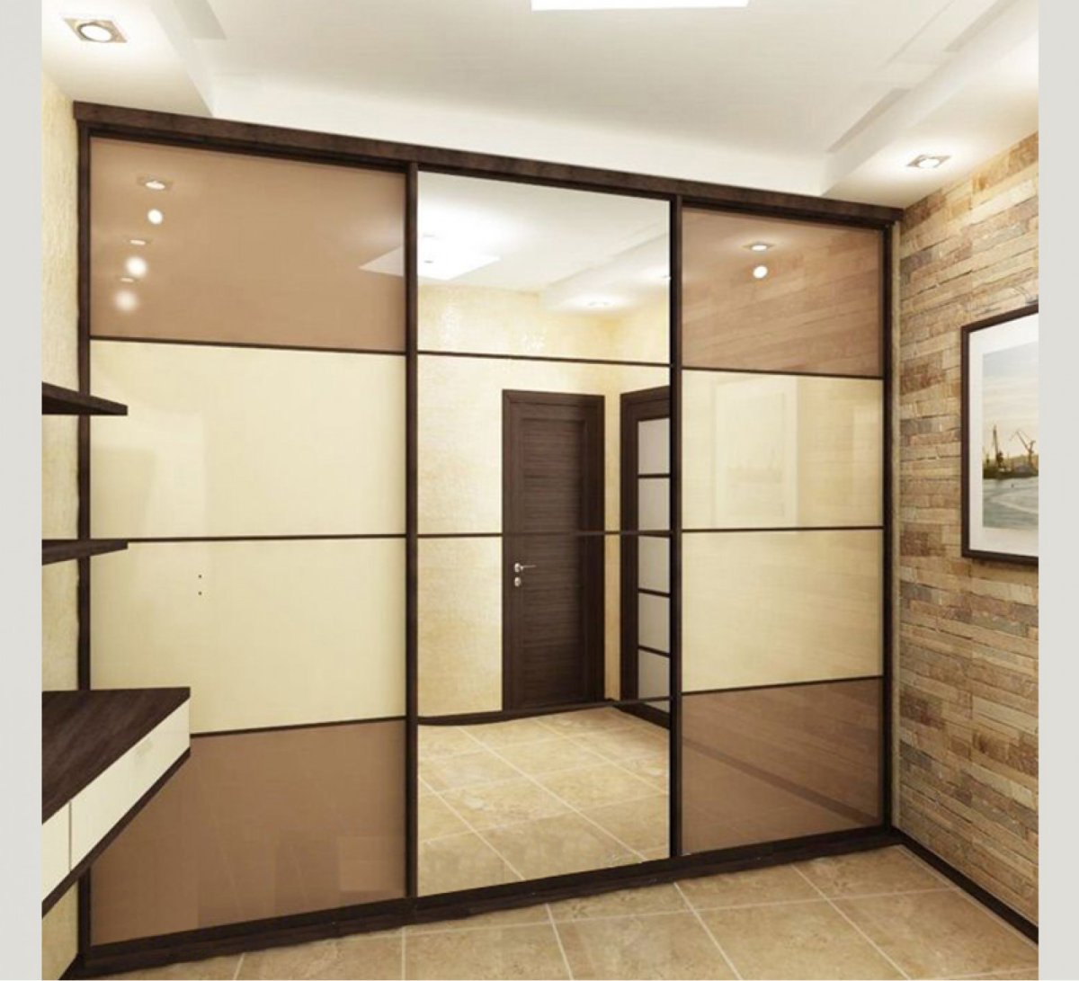 Прихожая со шкафом купе и открытой вешалкой