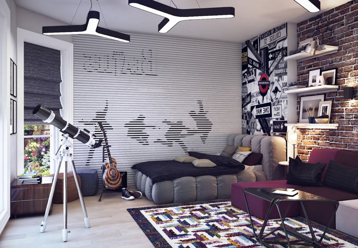 Черно белая комната для подростка