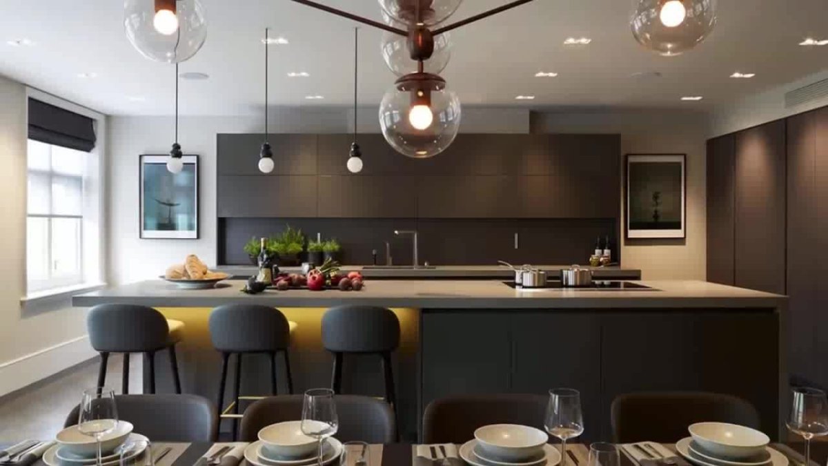 Освещение гостиной совмещенной с кухней