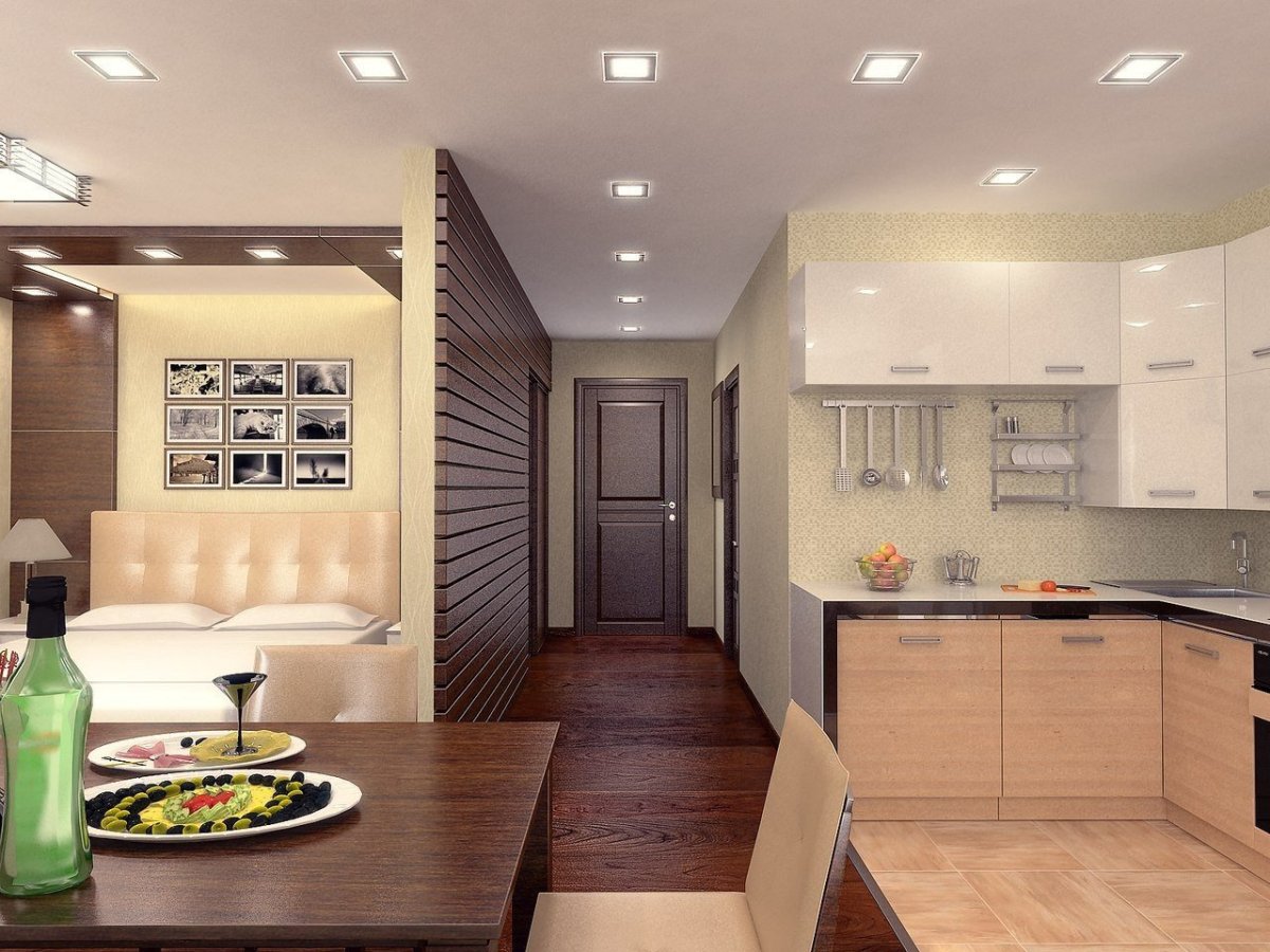 Встроенные светильники на кухне