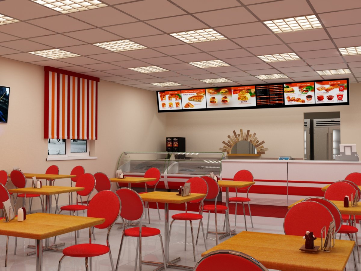 Отделка стен в кафе фаст фуд