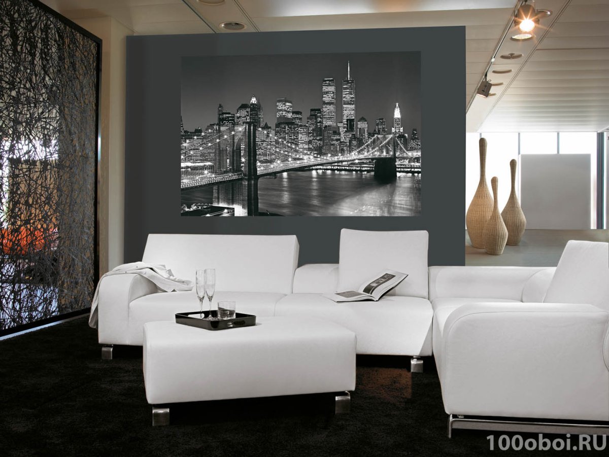 Фотообои Бруклинский мост в интерьере комнаты