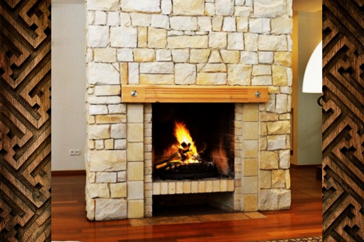 Отделка кирпичной печи камнем