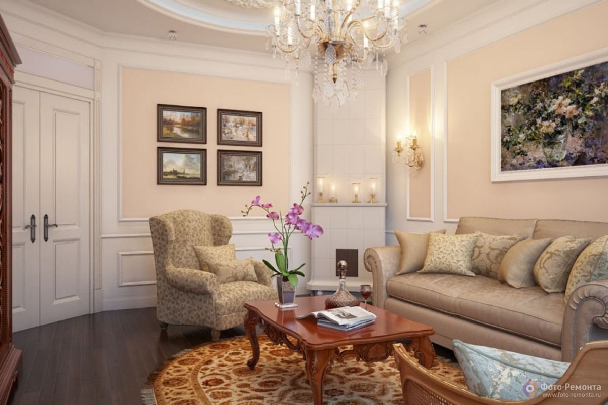 Бежевые гостиные в классическом стиле