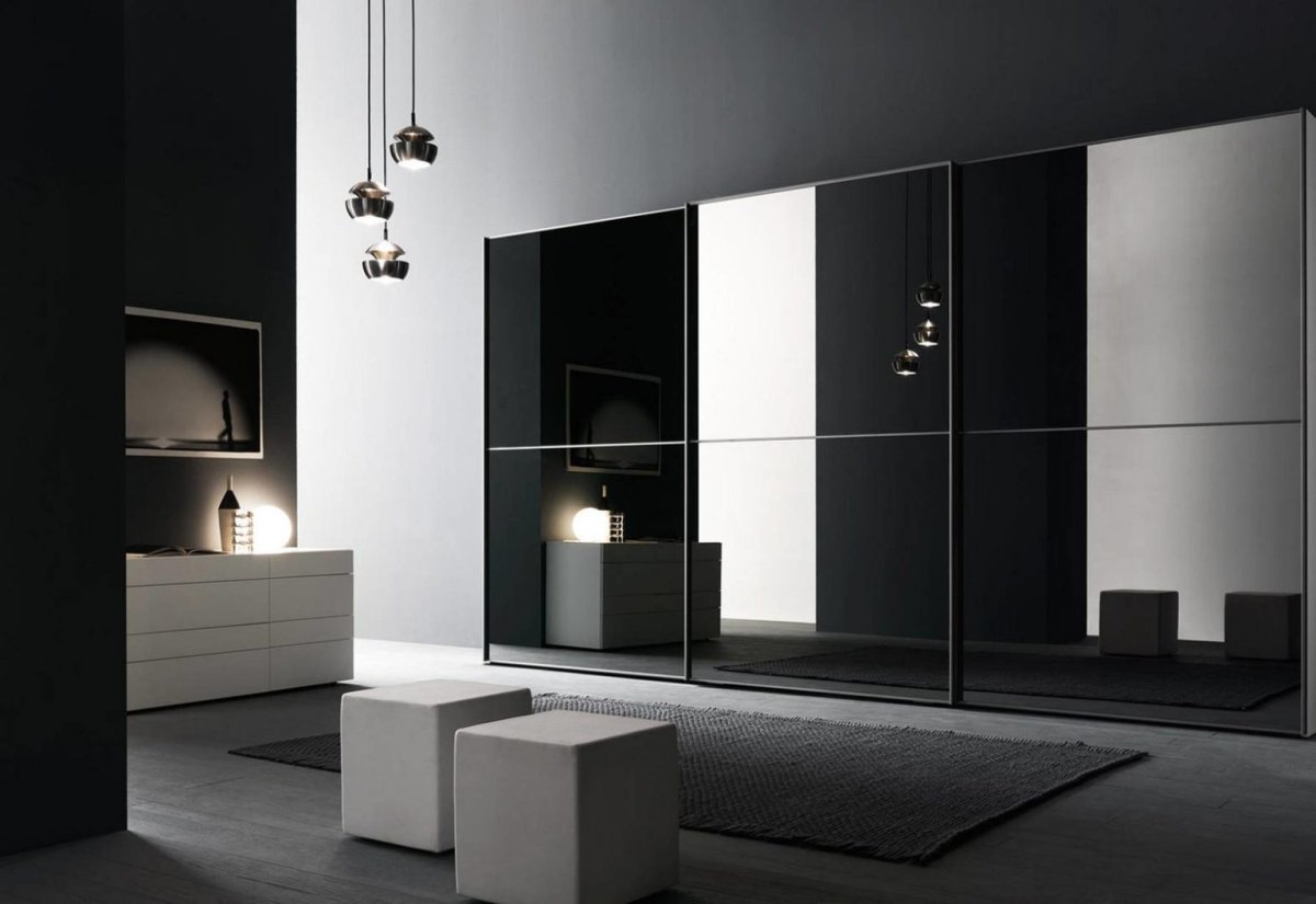 Черно белая мебель в спальне