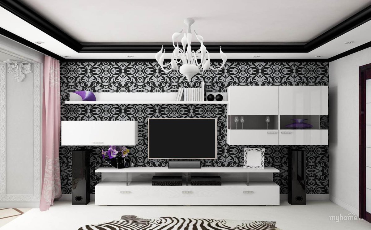 Черно белая мебель в спальне