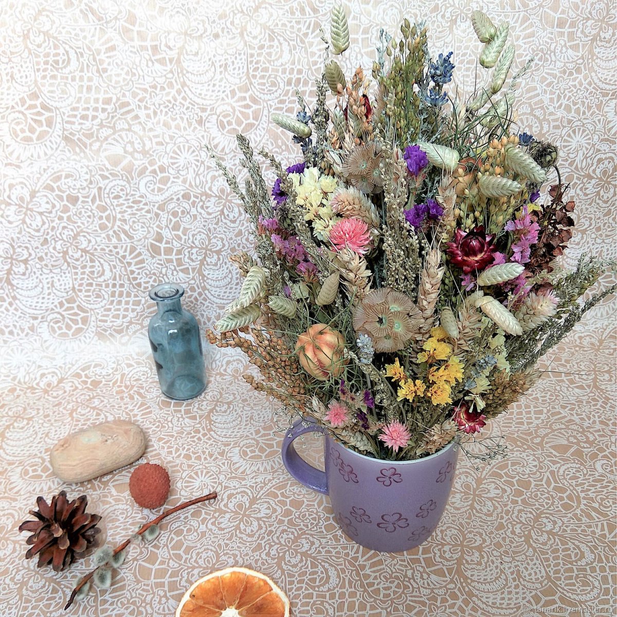 Свадебный букет из сухоцветов в стиле бохо