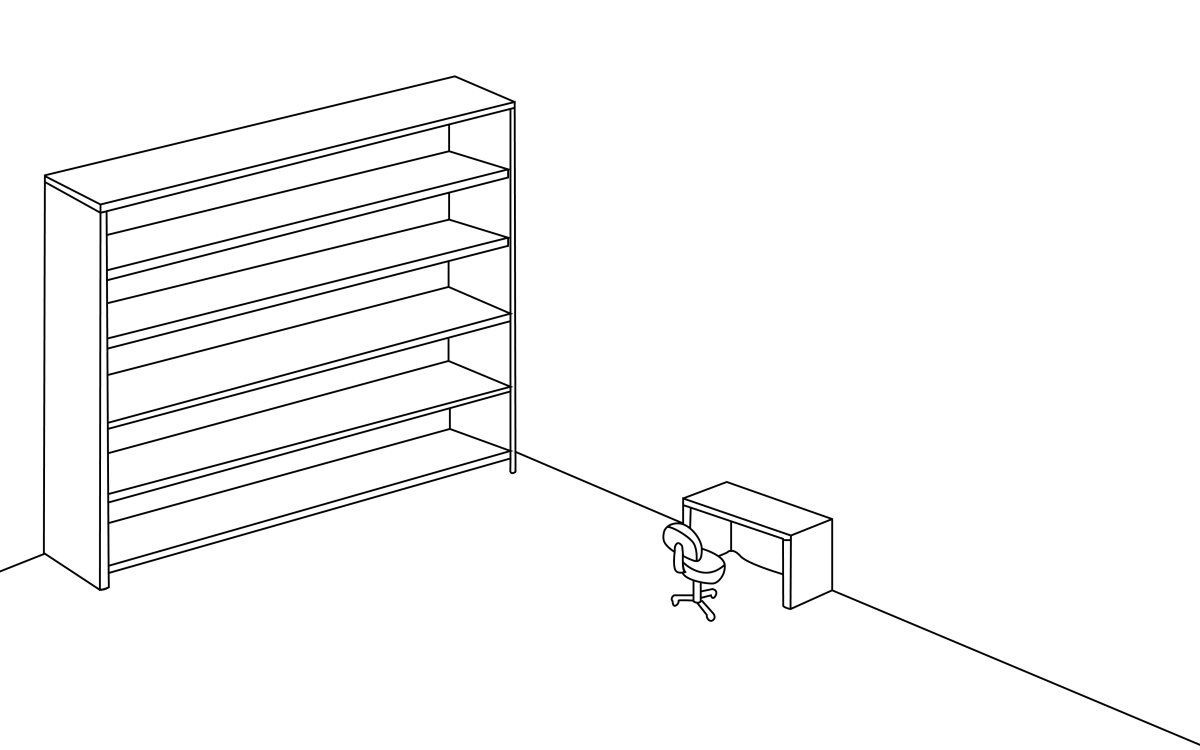 Комната с полками для ярлыков