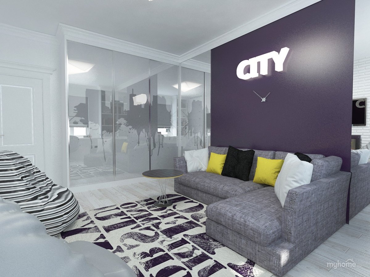 Серо сиреневая комната для подростка