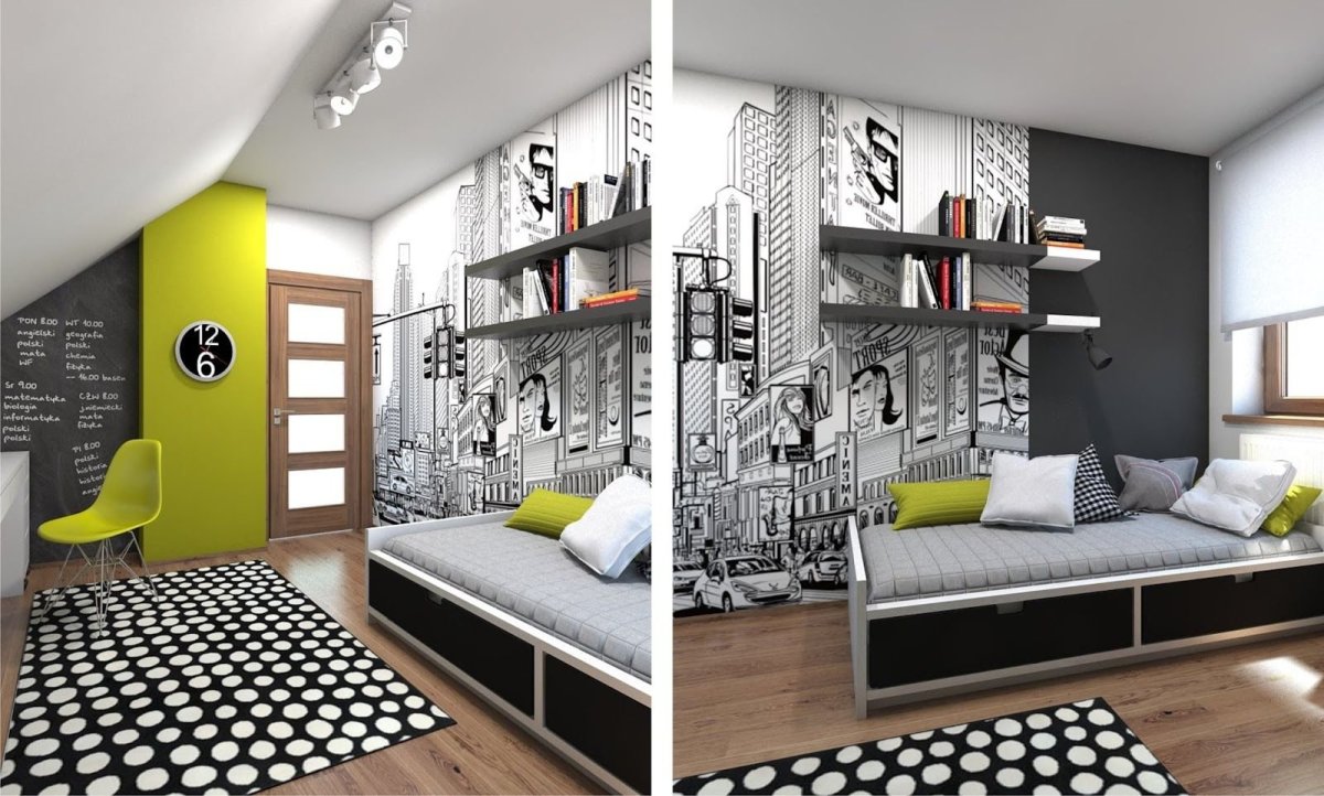 Комната в стиле лофт серая для подростка