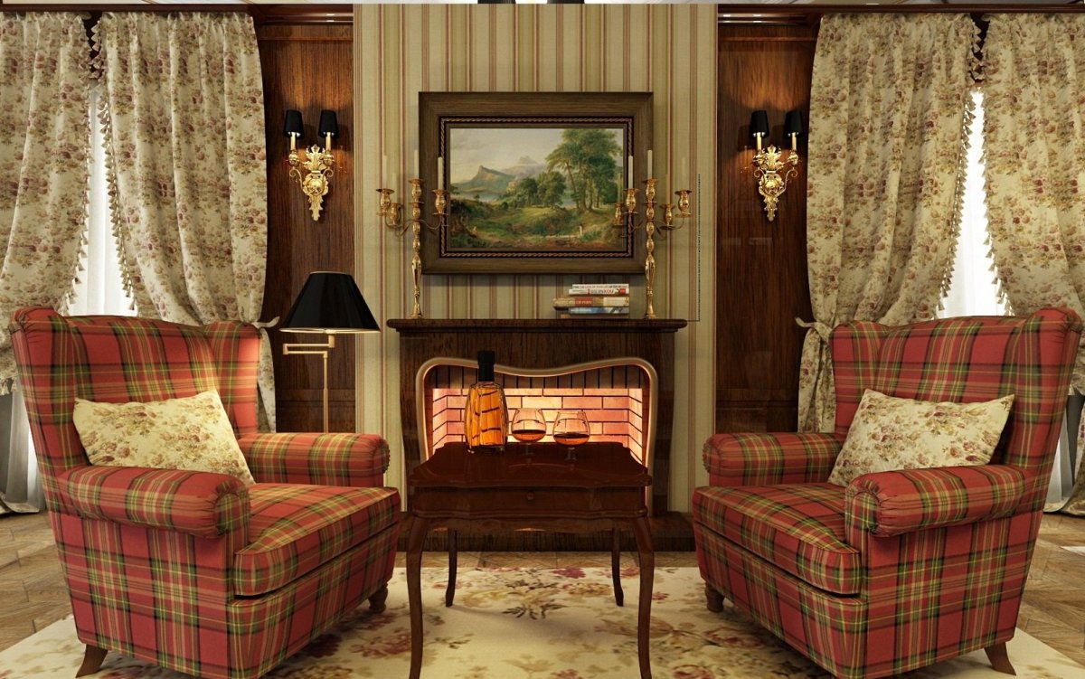 Шторы в шотландскую клетку в кабинете