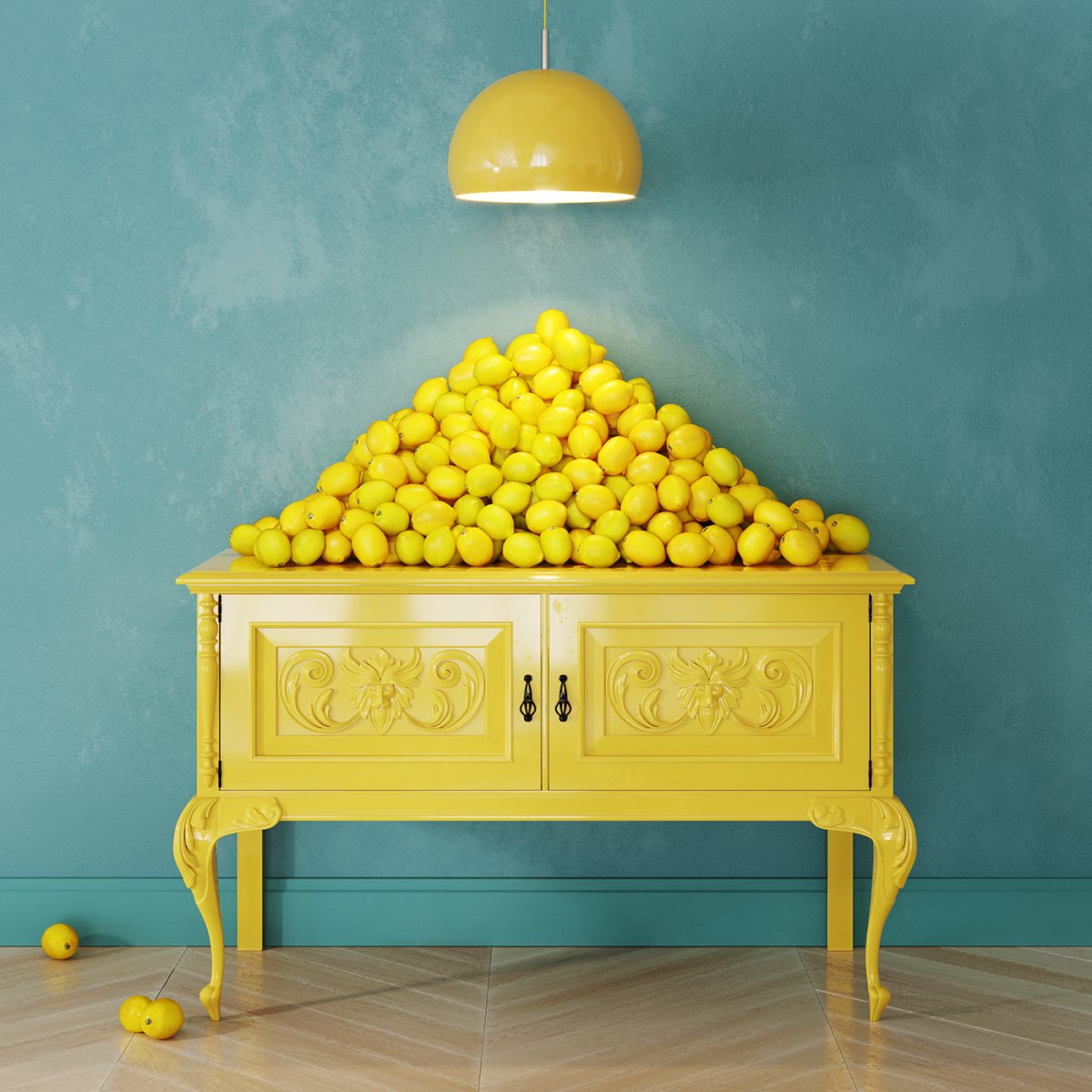 Желтый комод в интерьере