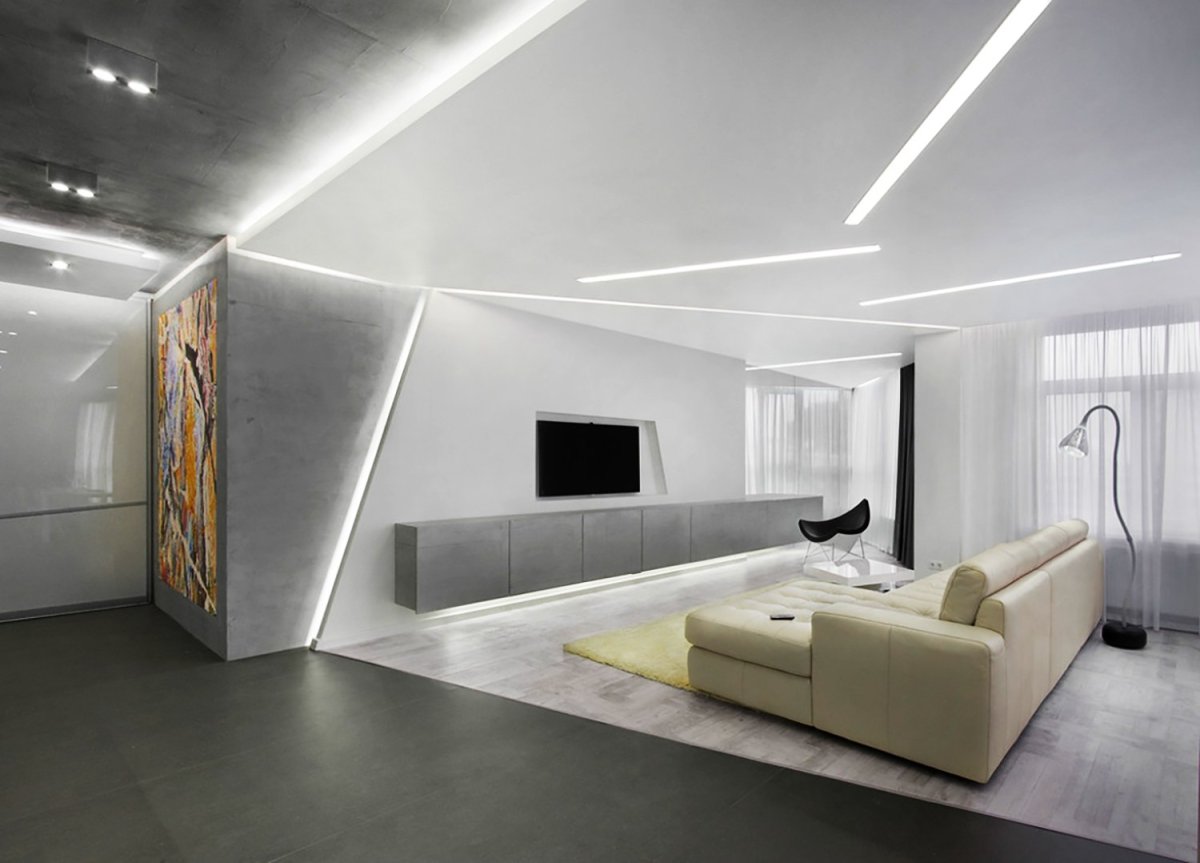 Световые линии на потолке на кухне