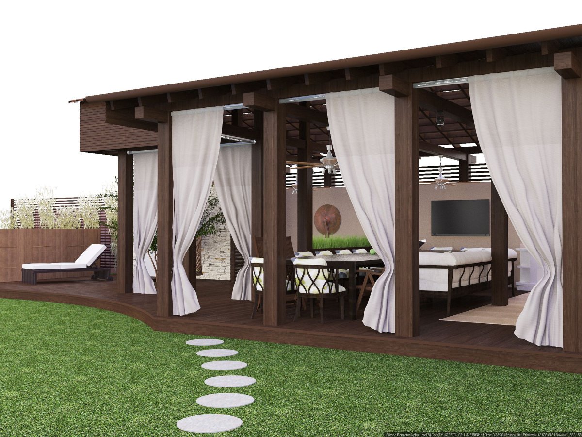 Пергола с занавесками