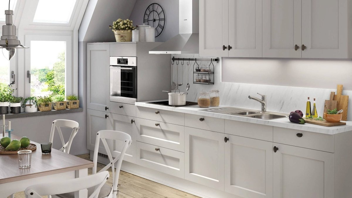 Кухни в черно белых тонах с белой техникой