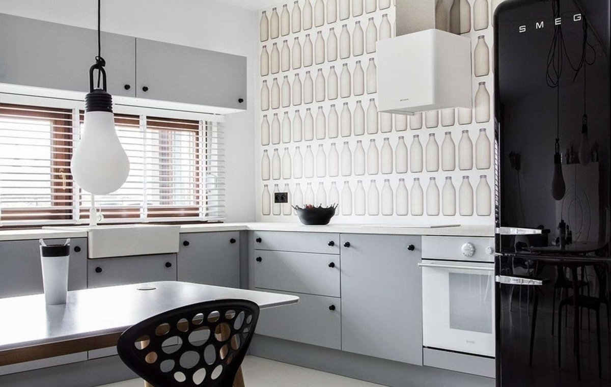 Обои для черно-белой кухни фото современные