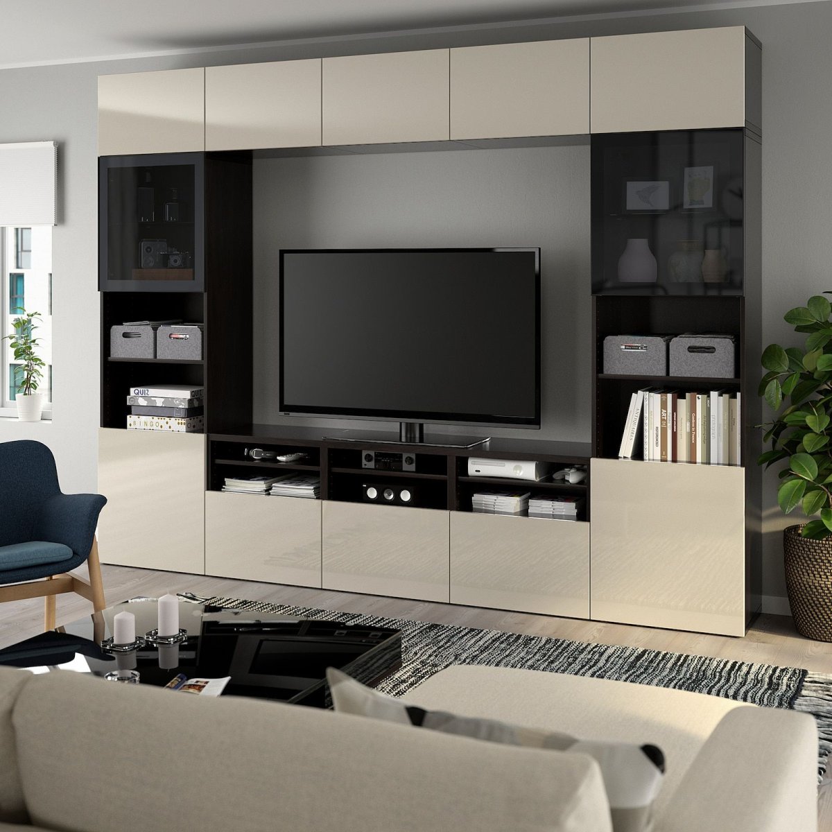 БЕСТО шкаф для ТВ, комбин/стеклян дверцы