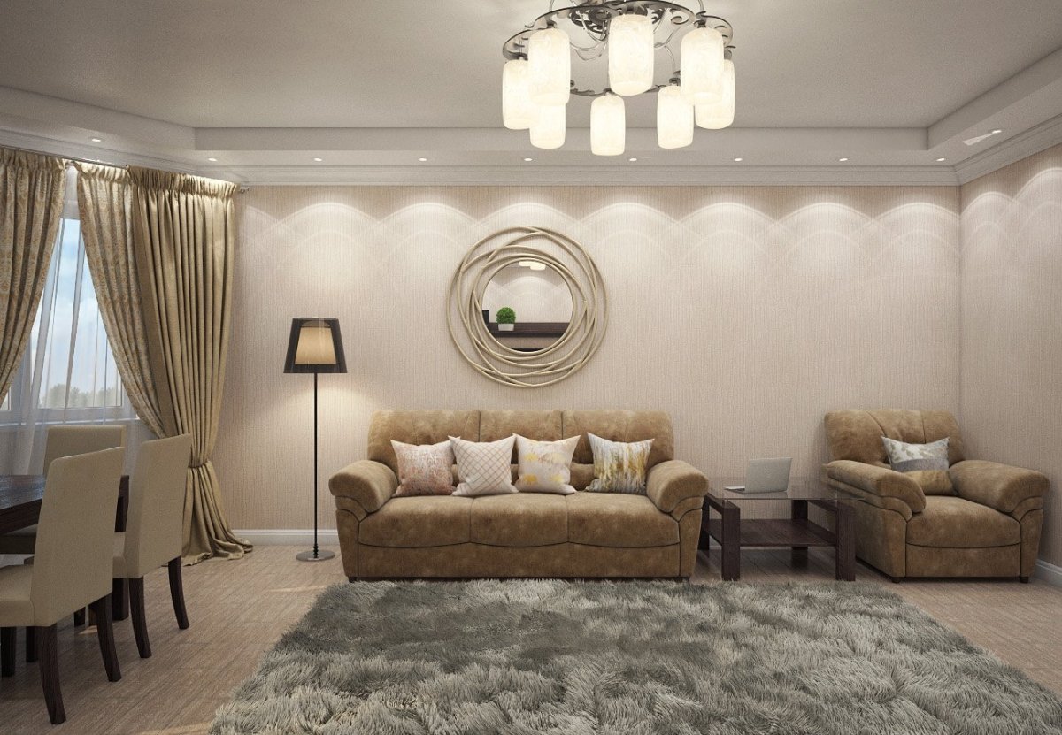 Зеркало и бра над диваном