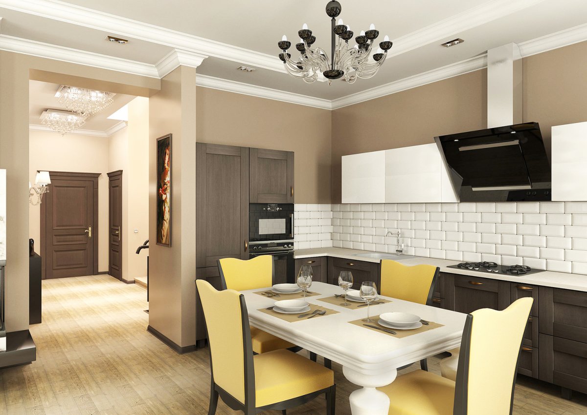 Кухня с гостиной в таунхаусе