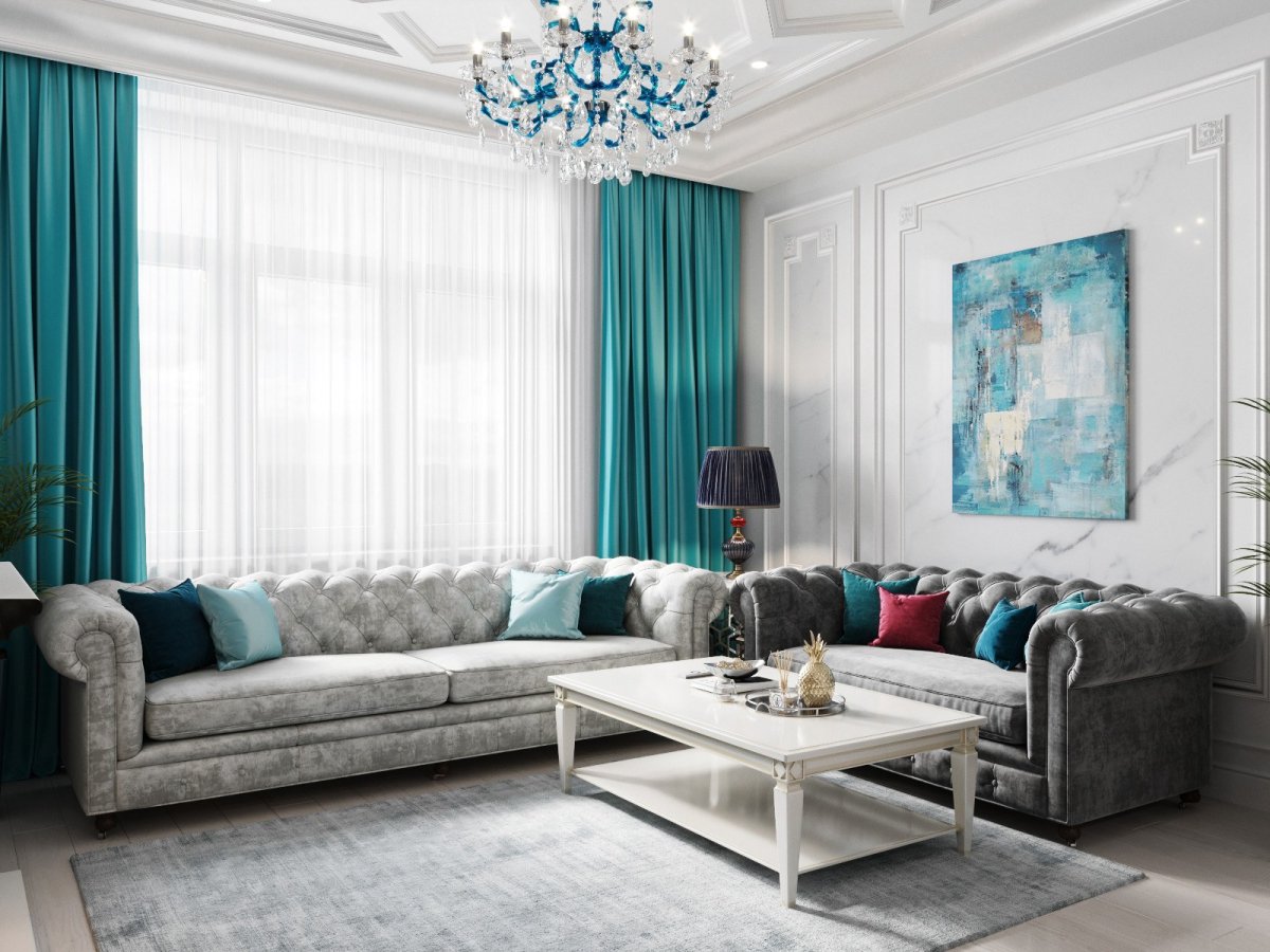 Гостиная в бирюзовых тонах