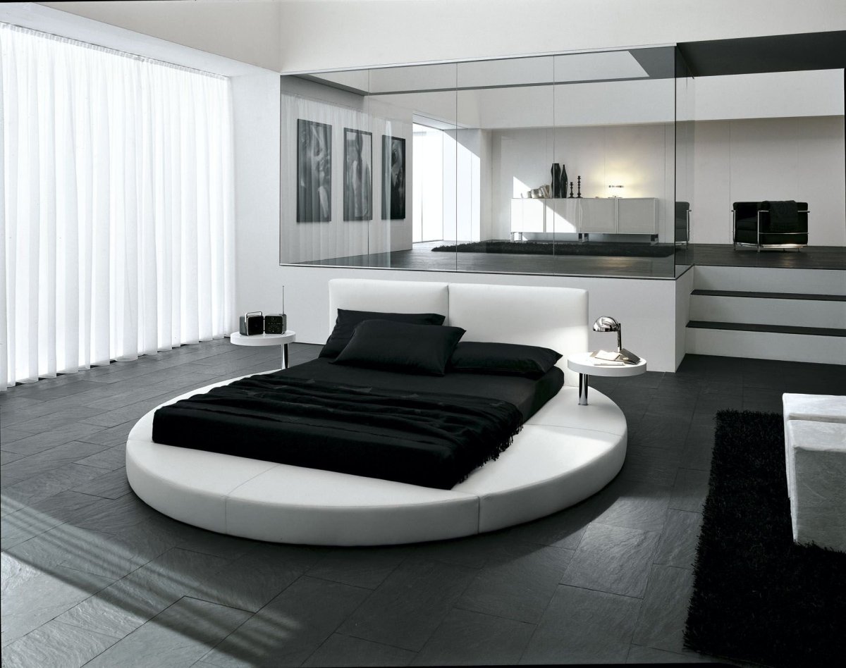 Кровать Modern Eco-Leather Queen Bed with curves