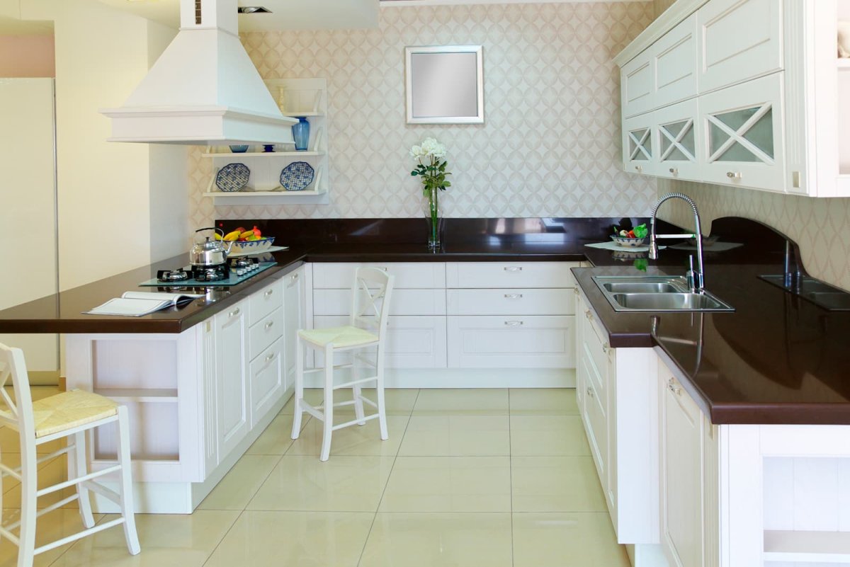 White Kitchen Cabinets with Dark Countertops