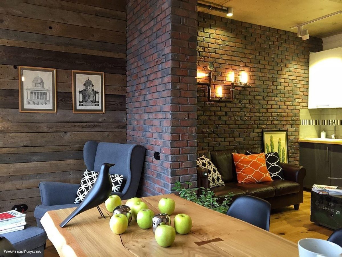 Лофт кирпич и дерево