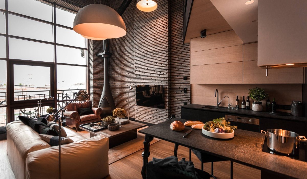 Интерьер лофт гостиная