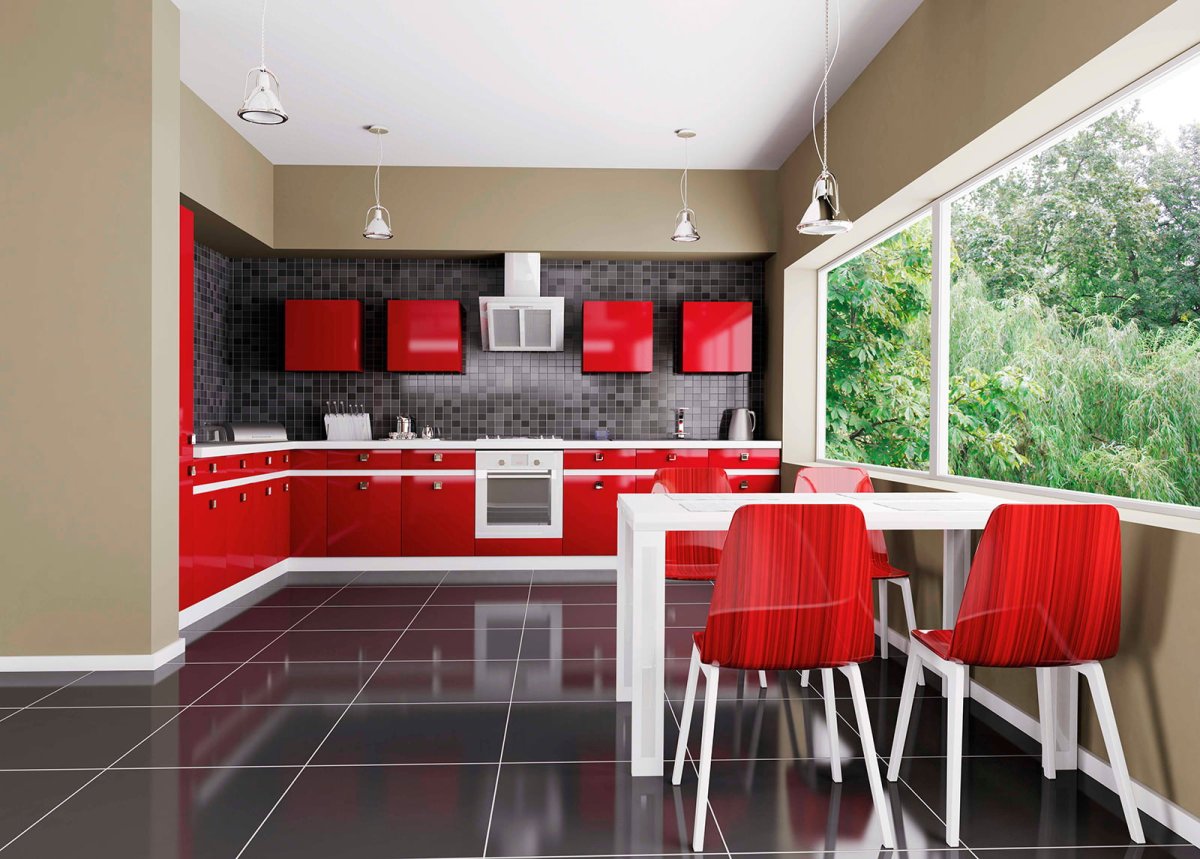 Кухонный гарнитур красный низ