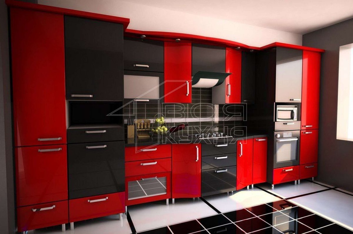 Дизайн с черной кухней обои и полы