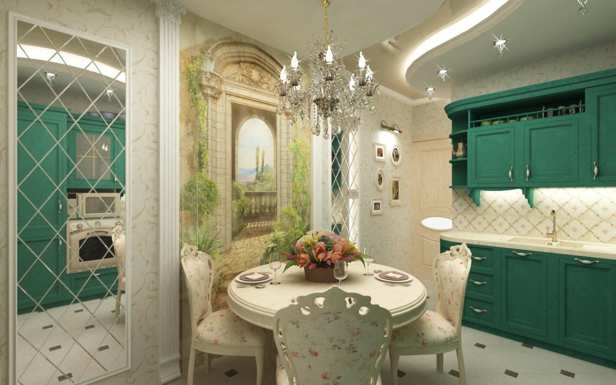 Изумрудная столешница на кухне