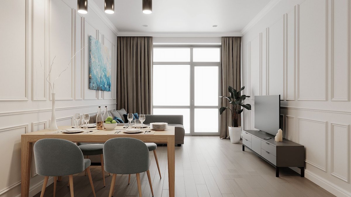 Гостиная с большим диваном и телевизором