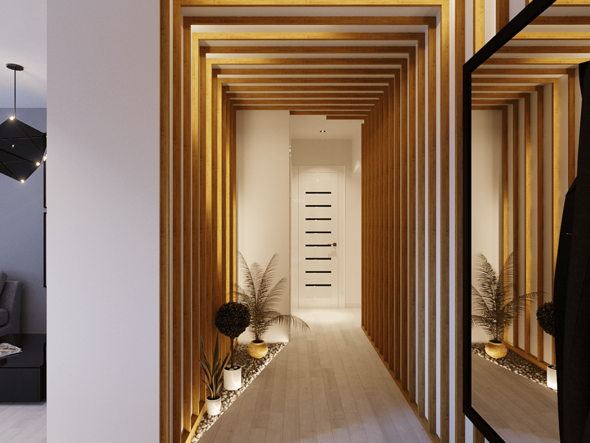 Деревянные рейки в коридоре