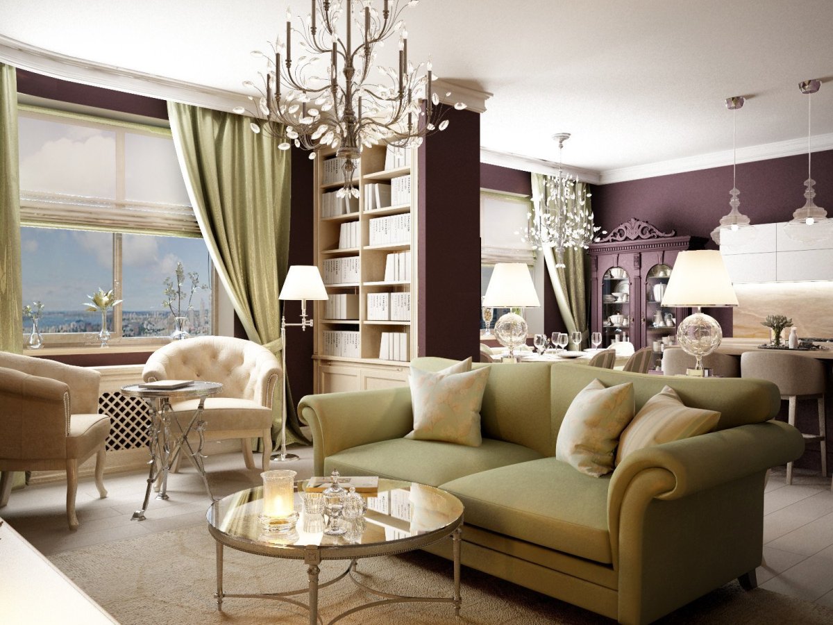 Стильный потолок в гостиной