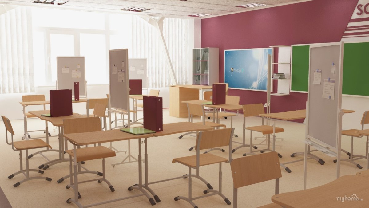 Интерьер школьного кабинета в сером