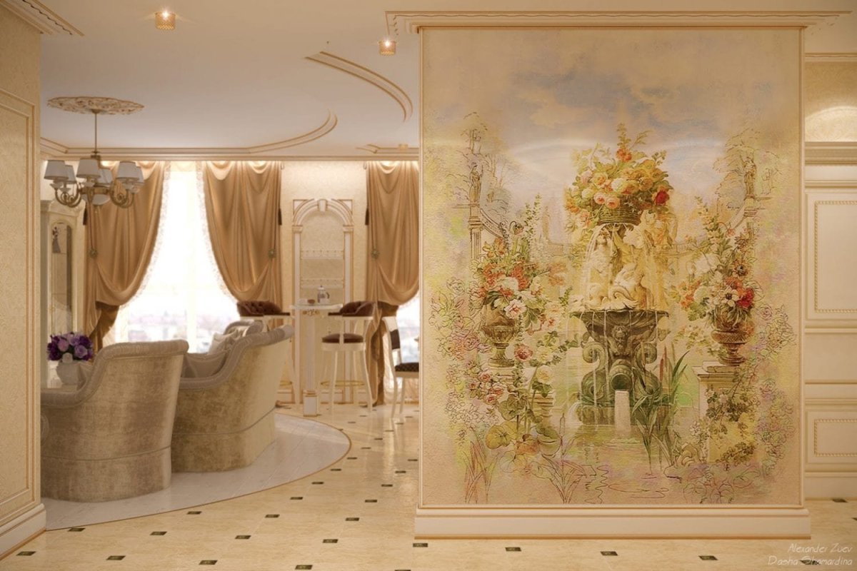 Фрески в интерьере гостиной