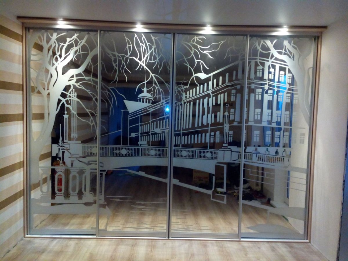 Двери шкафа купе 3 двери пескоструй