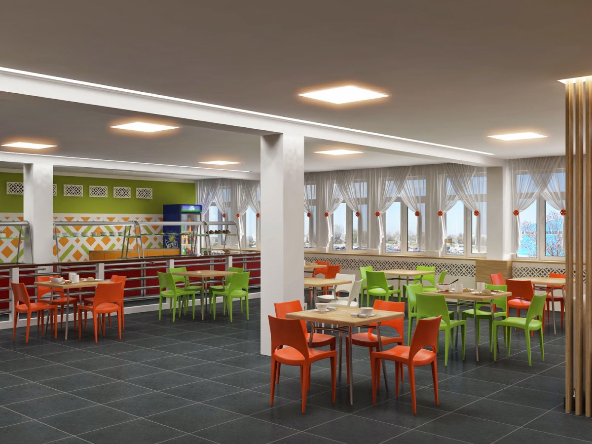 Интерьер маленькой столовой общественного питания