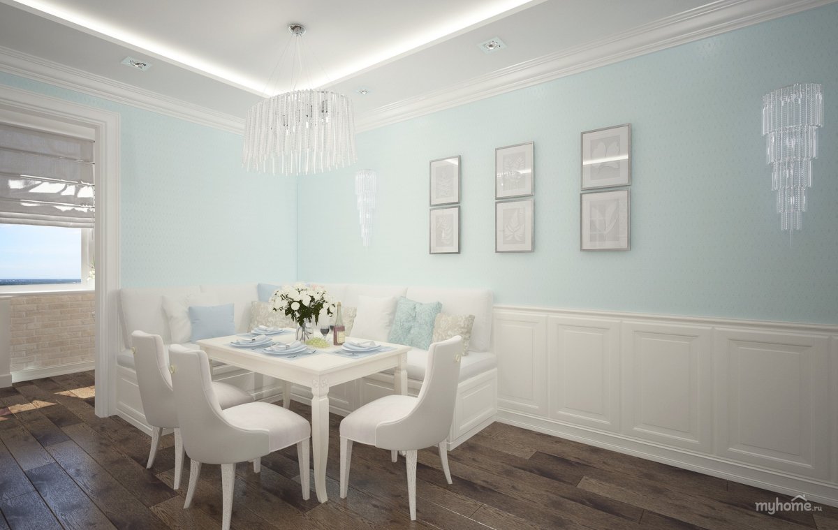 Стены цвета Тиффани на кухне