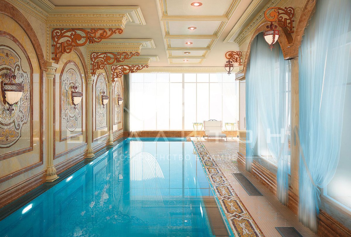 Отделка чаши большого бассейна в доме 2021