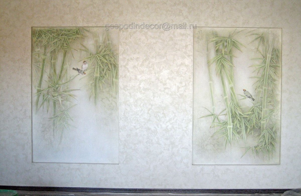 Бамбук из штукатурки на стене
