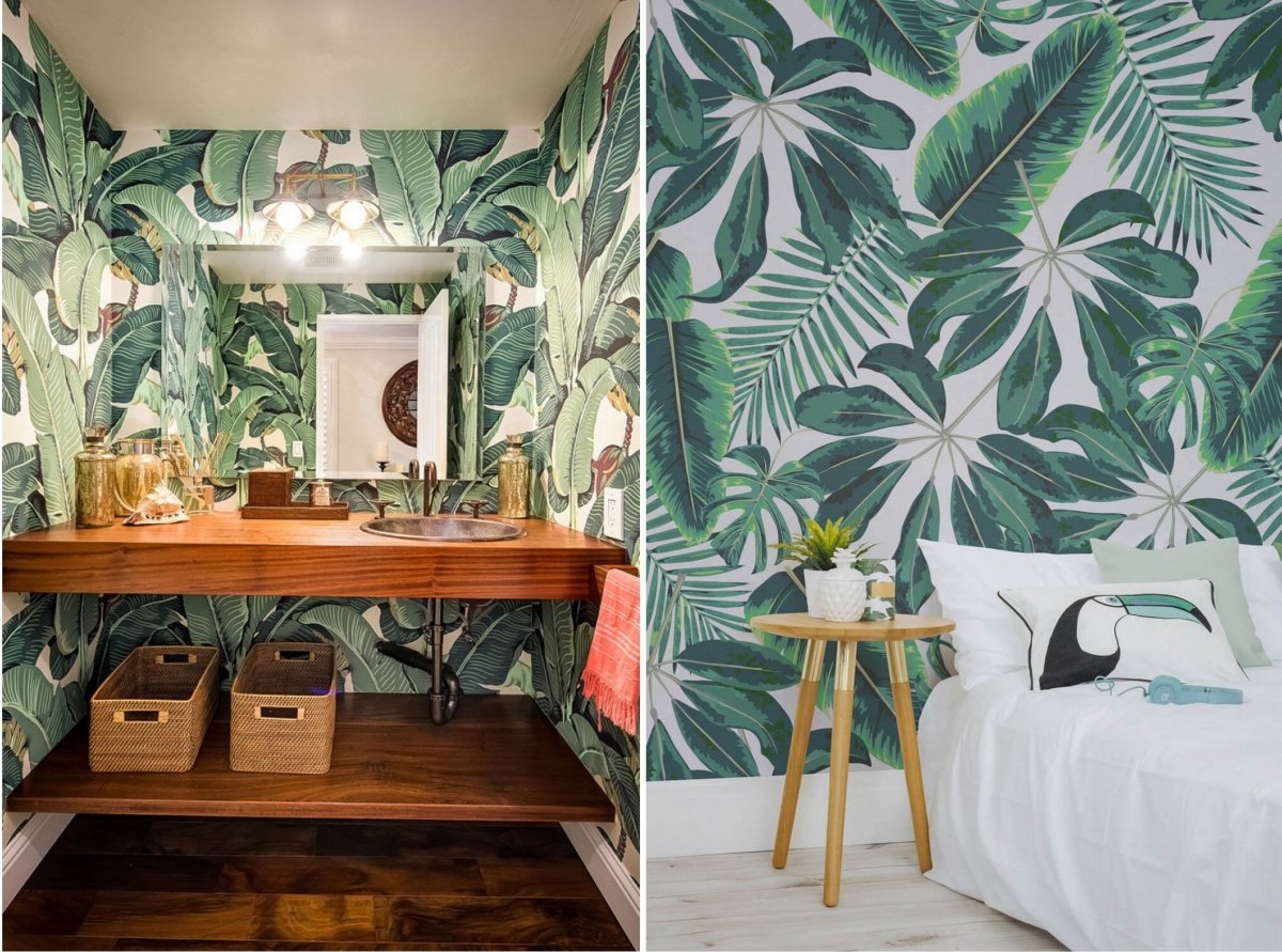 Спальня с пальмовыми листьями