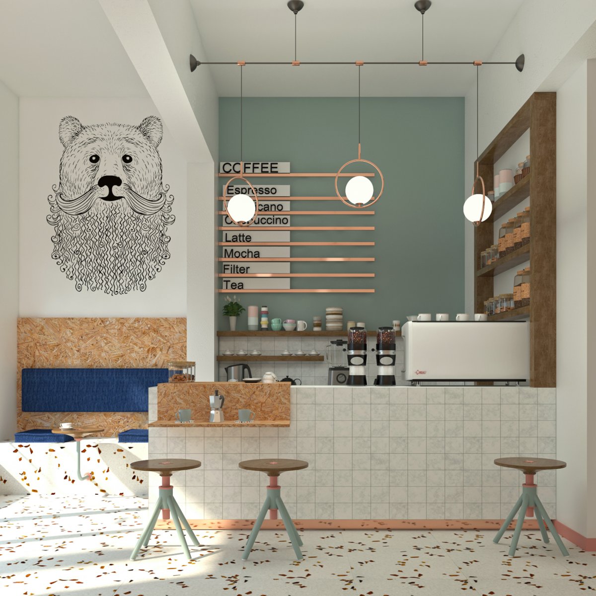 Дизайн маленькой кофейни Behance