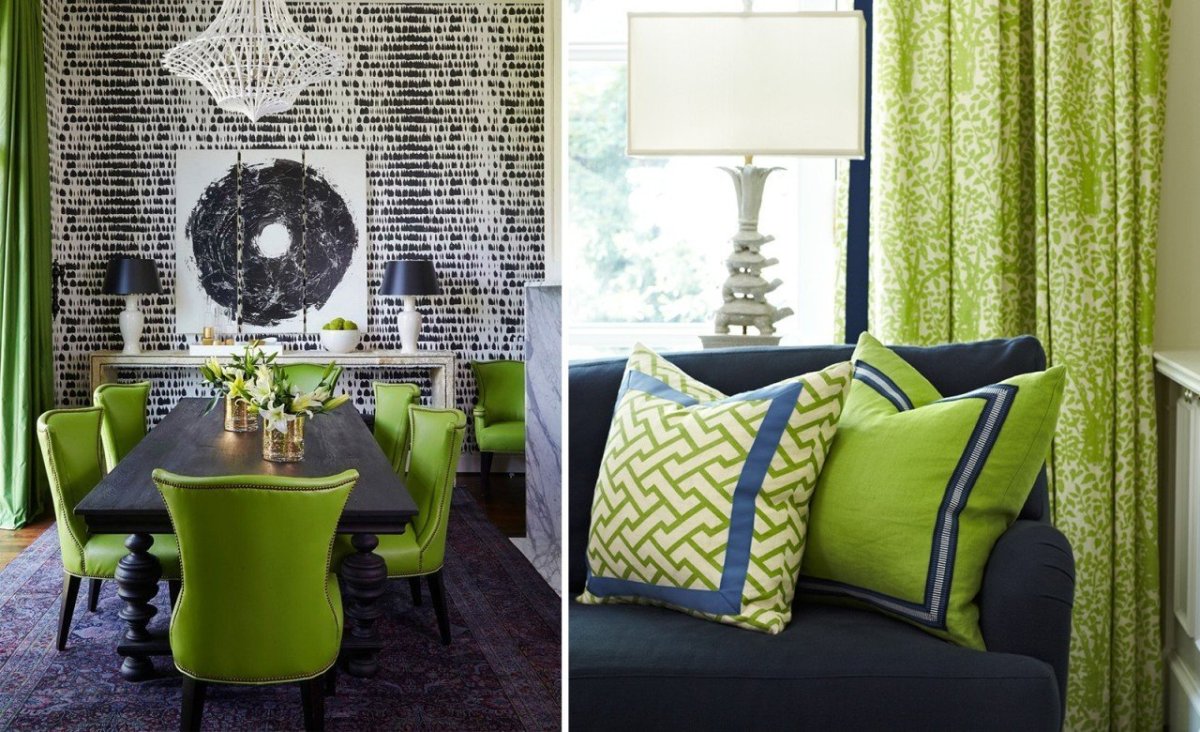 Зеленый диван в интерьере