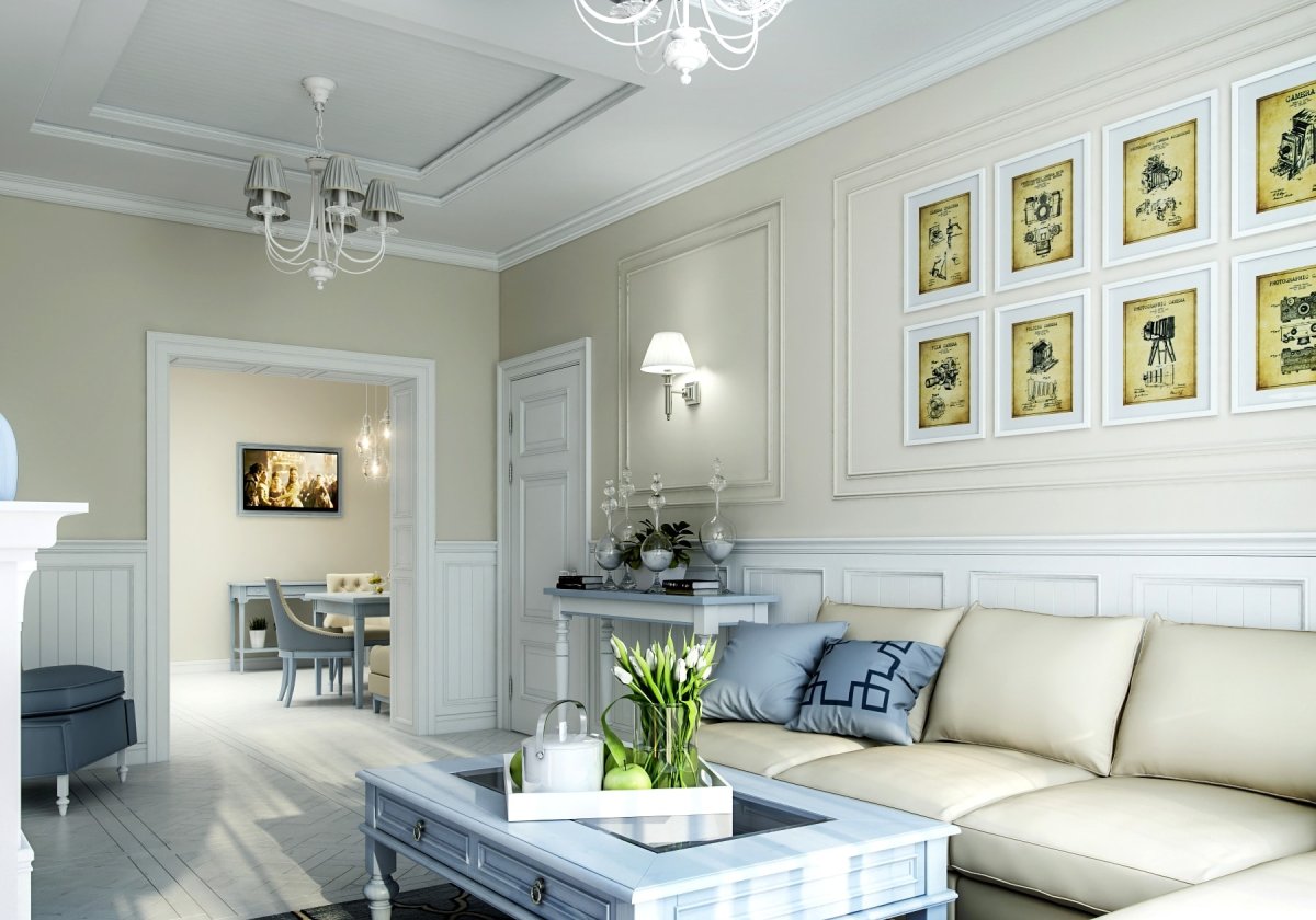 Обои с вензелями в интерьере гостиной