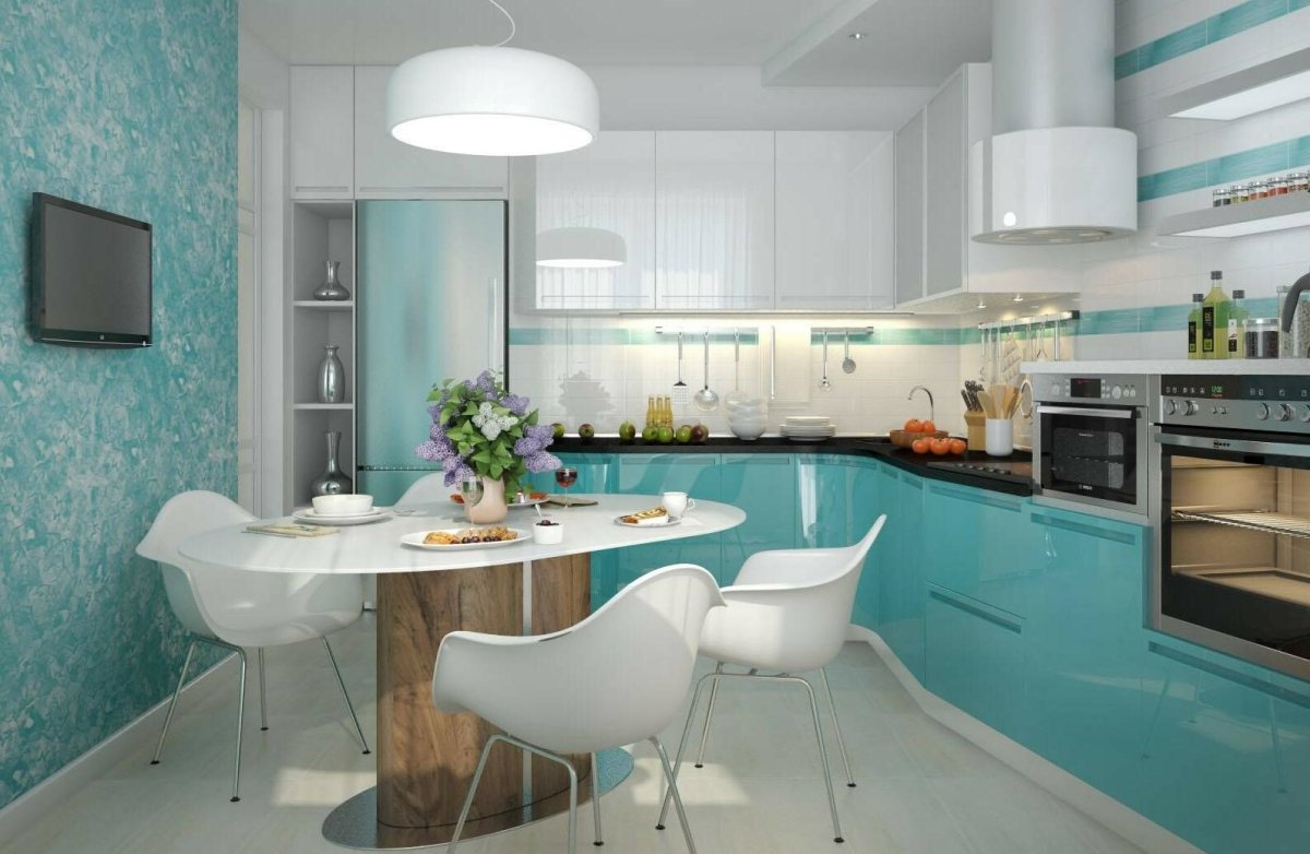 Кухня Модена бирюза ваниль