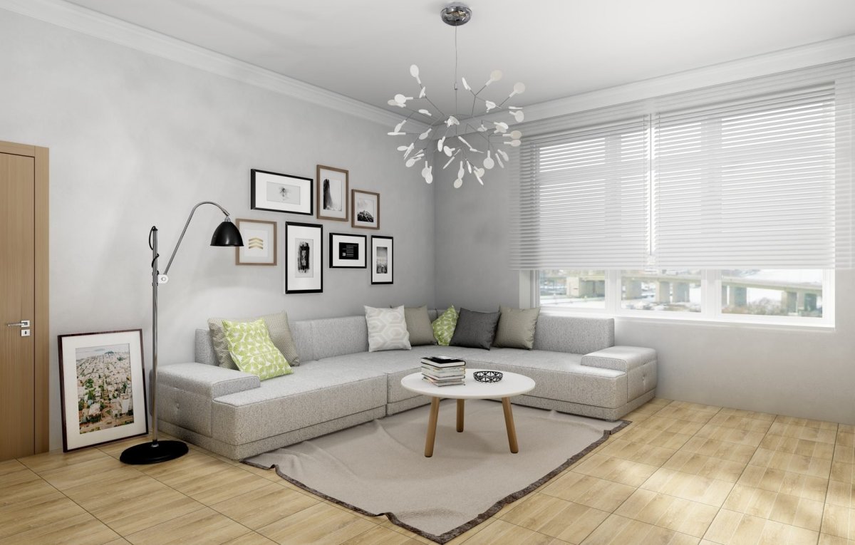 Белая гостиная в скандинавском стиле