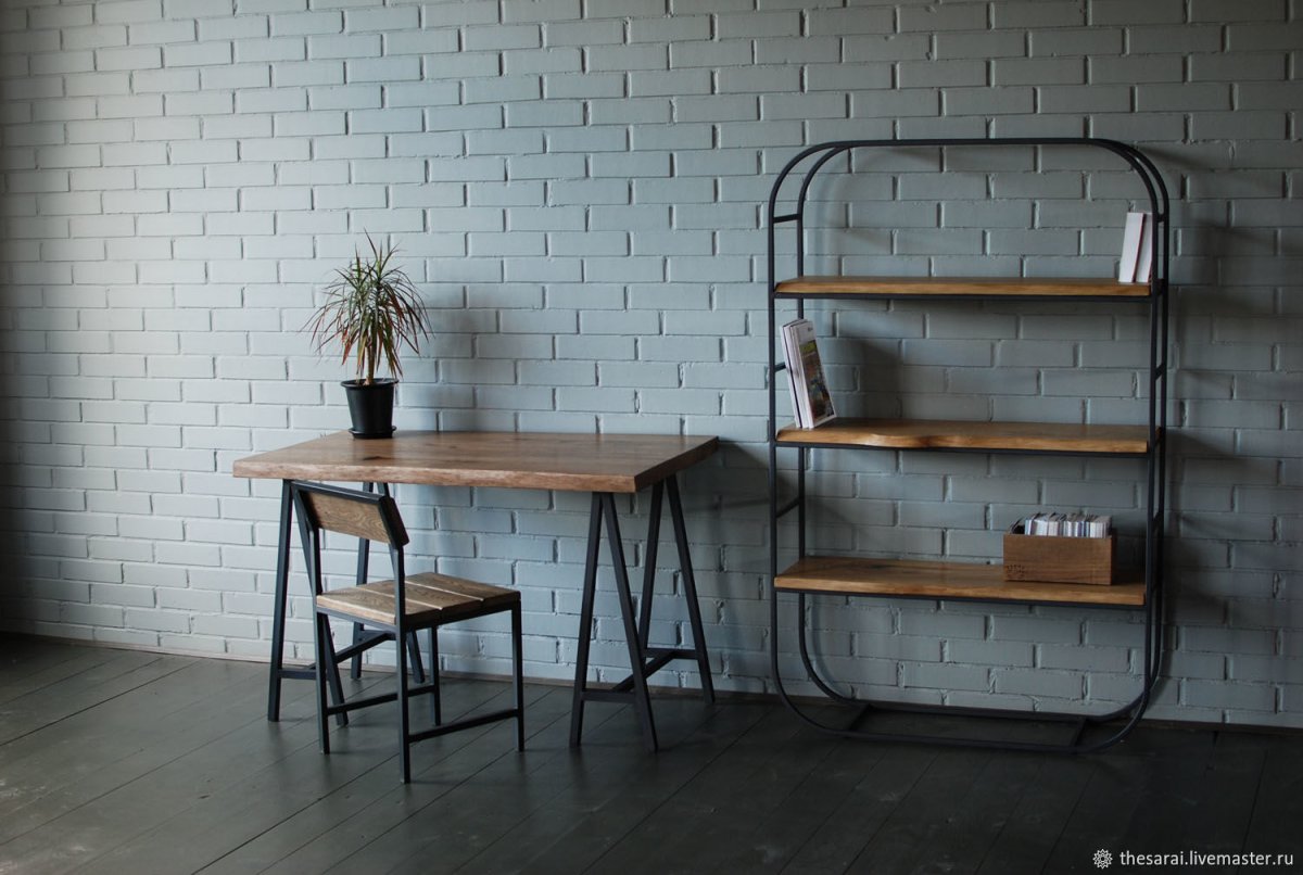 Кухни с стиле лофт с металлическими полками