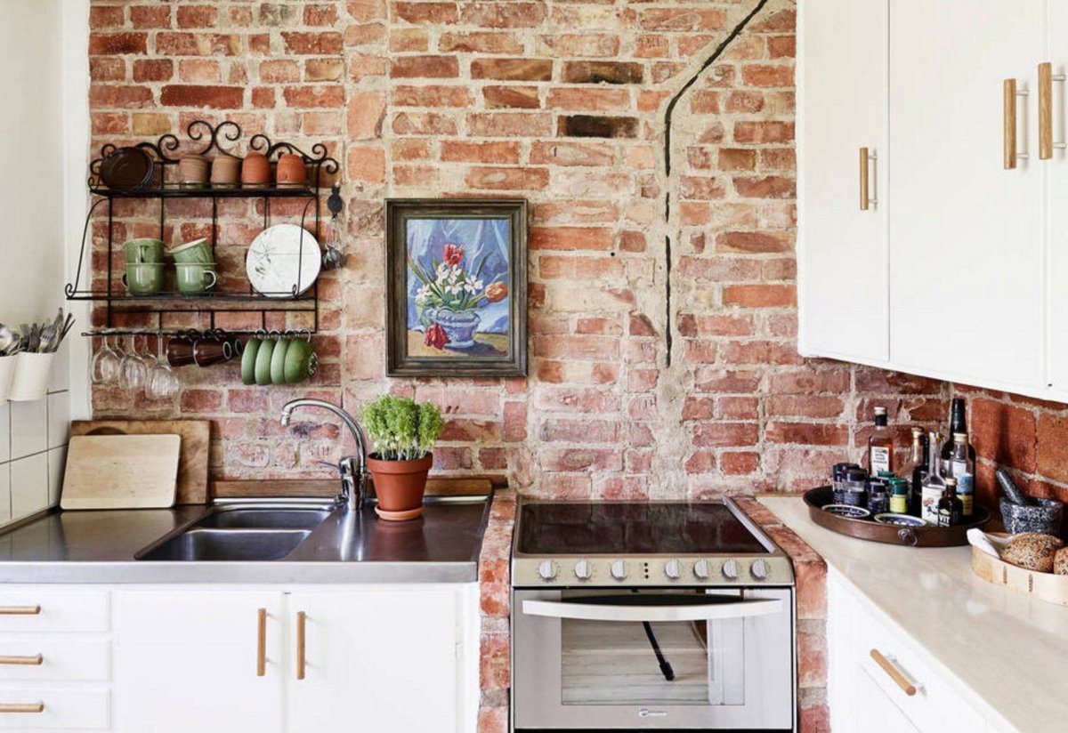 Кухонный фартук под кирпич белый